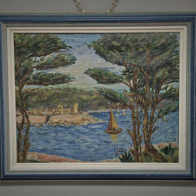 Vintage French Seascape Oil Painting, Signed Mediterranean Harbor Scene, Post Impressionist Coastal Art, Nautical Wall Decor, Unique Gift