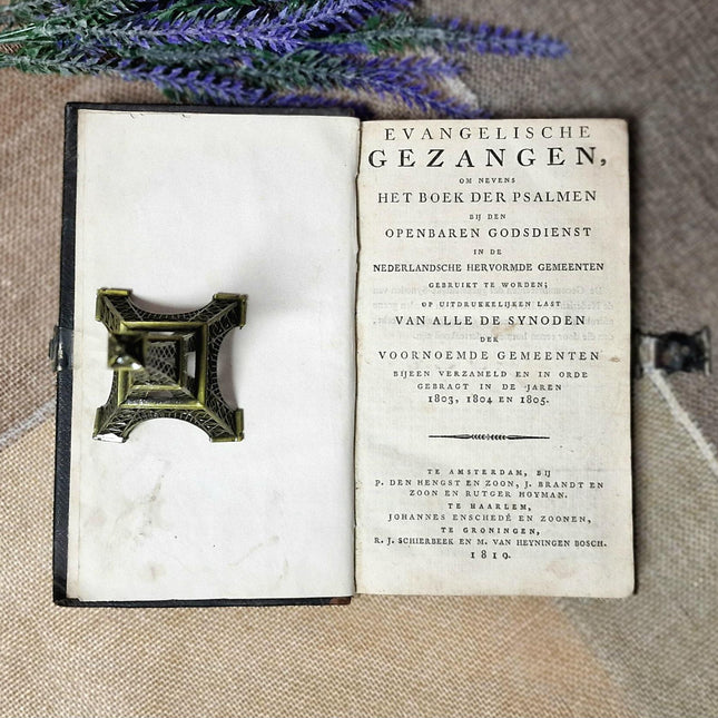 1819 Rare Antique Dutch Psalms Bible, Leather Bound, Silver Rosette Lock, Old Testament Hymnal Volume, Collectible Religious Scripture Gift
