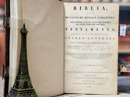 1856 Rare Antique Dutch Bible, Old & New Testament, Leather Bound, Double Silver Floral Locks, Collectible Heirloom Religious Scripture Gift