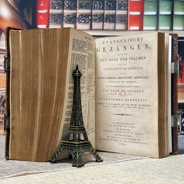 1856 Rare Antique Dutch Bible, Old & New Testament, Leather Bound, Double Silver Floral Locks, Collectible Heirloom Religious Scripture Gift