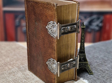 1856 Rare Antique Dutch Bible, Old & New Testament, Leather Bound, Double Silver Floral Locks, Collectible Heirloom Religious Scripture Gift