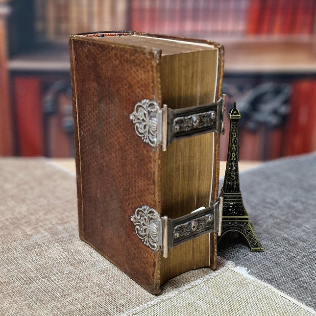 1856 Rare Antique Dutch Bible, Old & New Testament, Leather Bound, Double Silver Floral Locks, Collectible Heirloom Religious Scripture Gift