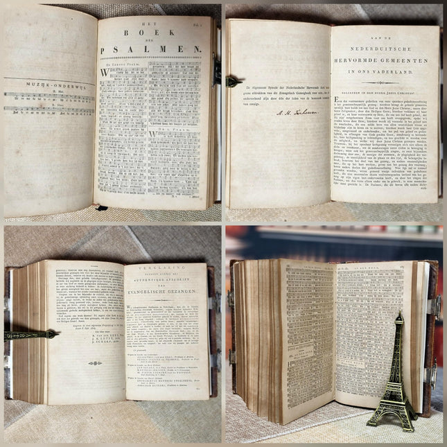 1856 Rare Antique Dutch Bible, Old & New Testament, Leather Bound, Double Silver Floral Locks, Collectible Heirloom Religious Scripture Gift