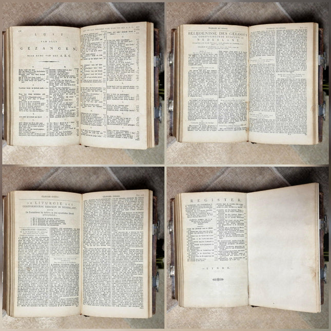 1856 Rare Antique Dutch Bible, Old & New Testament, Leather Bound, Double Silver Floral Locks, Collectible Heirloom Religious Scripture Gift