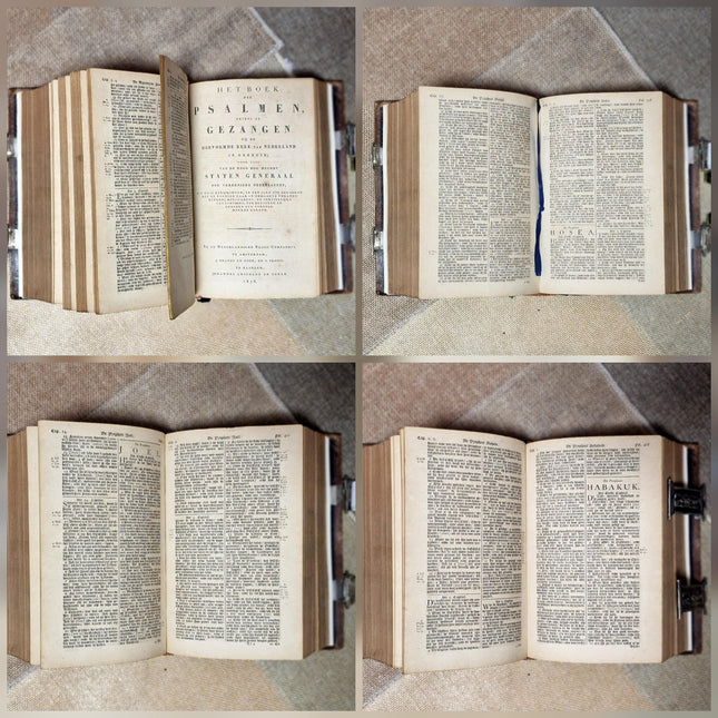 1856 Rare Antique Dutch Bible, Old & New Testament, Leather Bound, Double Silver Floral Locks, Collectible Heirloom Religious Scripture Gift