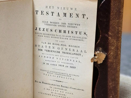 1884 Rare Antique Dutch New Testament Bible, Leather Bound with Gold Lock, Engraved Clasp, Vintage Collectible Religious Scripture Gift