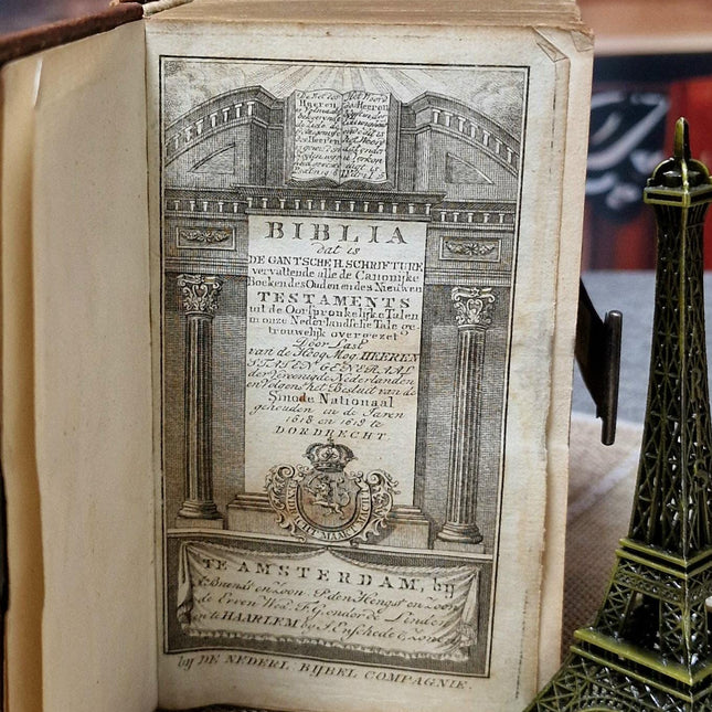 1824 Rare Antique Dutch Bible & Psalter, Leather Bound with Silver Lock, Complete Old and New Testament, Psalms and Hymns, Scripture Gift