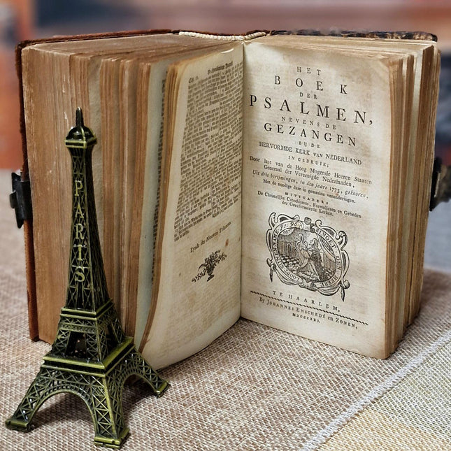 1824 Rare Antique Dutch Bible & Psalter, Leather Bound with Silver Lock, Complete Old and New Testament, Psalms and Hymns, Scripture Gift