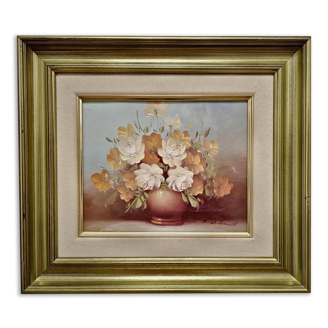 Vintage French Floral Oil Painting, Signed Still Life with Roses, Bouquet in Vase Artwork, Cottagecore Wall Decor, Unique Gift