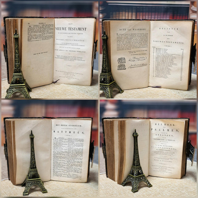 1901 Rare Antique Dutch Bible, Leather Bound, Silver Lock, Old & New Testament with Psalter and Synodal Catechism, Christian Devotional Book