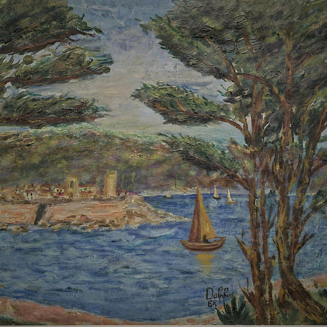 Vintage French Seascape Oil Painting, Signed Mediterranean Harbor Scene, Post Impressionist Coastal Art, Nautical Wall Decor, Unique Gift