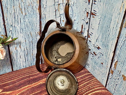 Large Antique Dutch Tea Stove with Copper Kettle, 19th Century Willem III Wooden Brass Slatted Stand, Large Rustic Farmhouse Kitchen Decor