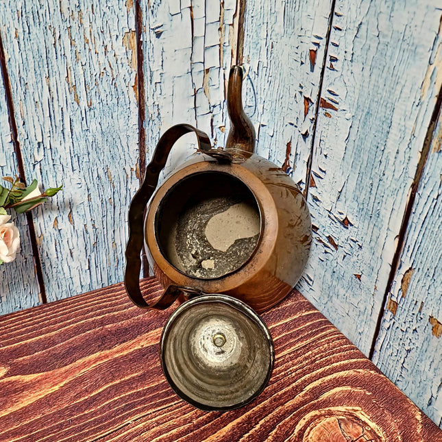 Large Antique Dutch Tea Stove with Copper Kettle, 19th Century Willem III Wooden Brass Slatted Stand, Large Rustic Farmhouse Kitchen Decor