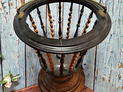 Large Antique Dutch Tea Stove with Copper Kettle, 19th Century Willem III Wooden Brass Slatted Stand, Large Rustic Farmhouse Kitchen Decor