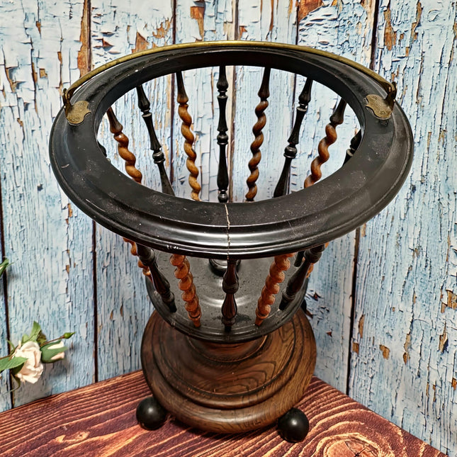 Large Antique Dutch Tea Stove with Copper Kettle, 19th Century Willem III Wooden Brass Slatted Stand, Large Rustic Farmhouse Kitchen Decor