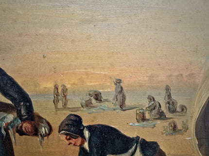 Antique French Oil Painting Harbor Scene With Figures, Original Nautical Coastal Artwork, Maritime Wall Decor, Framed European Fine Art