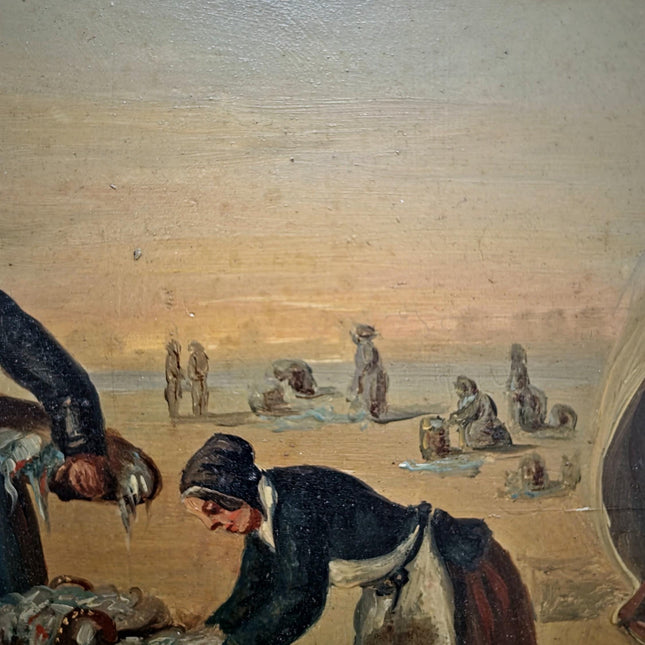 Antique French Oil Painting Harbor Scene With Figures, Original Nautical Coastal Artwork, Maritime Wall Decor, Framed European Fine Art