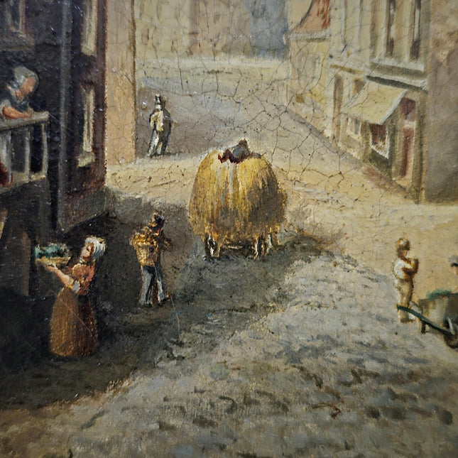 Antique Belgian Cityscape Oil Painting, Gold Framed Original Artwork, Signed Collectible Fine Landscape, Cottagecore Decor, Home Wall Art