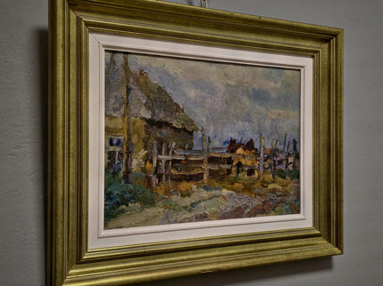 Vintage Ukrainian Landscape Oil Painting, Framed Farm Scene, Signed Artwork