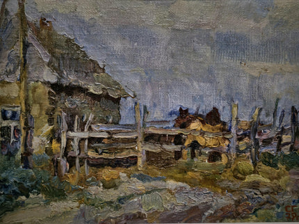 Vintage Ukrainian Landscape Oil Painting, Framed Farm Scene, Signed Artwork