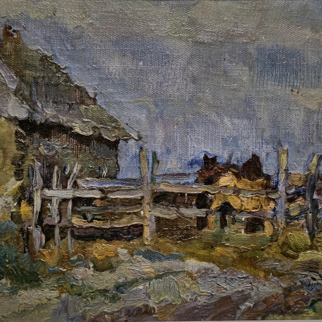 Vintage Ukrainian Landscape Oil Painting, Framed Farm Scene, Signed Artwork