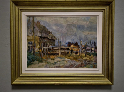 Vintage Ukrainian Landscape Oil Painting, Framed Farm Scene, Signed Artwork