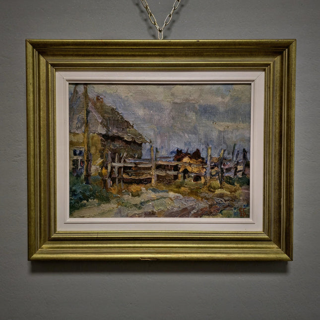 Vintage Ukrainian Landscape Oil Painting, Framed Farm Scene, Signed Artwork