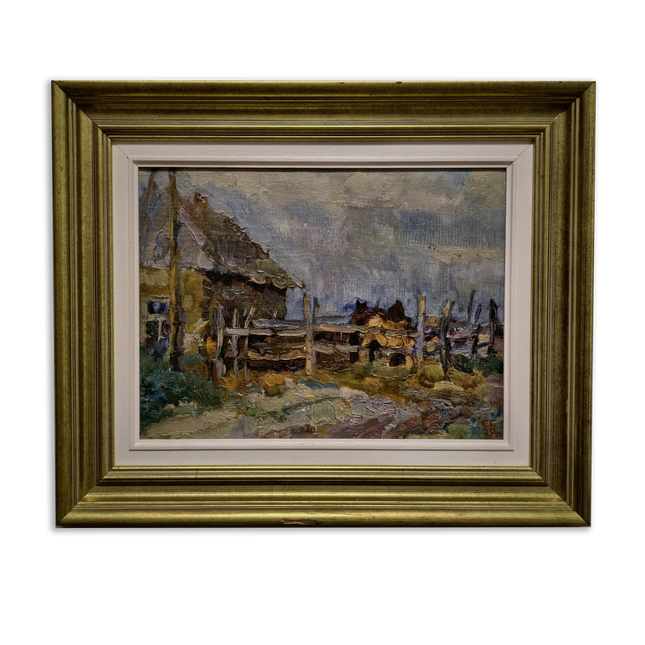 Vintage Ukrainian Landscape Oil Painting, Framed Farm Scene, Signed Artwork