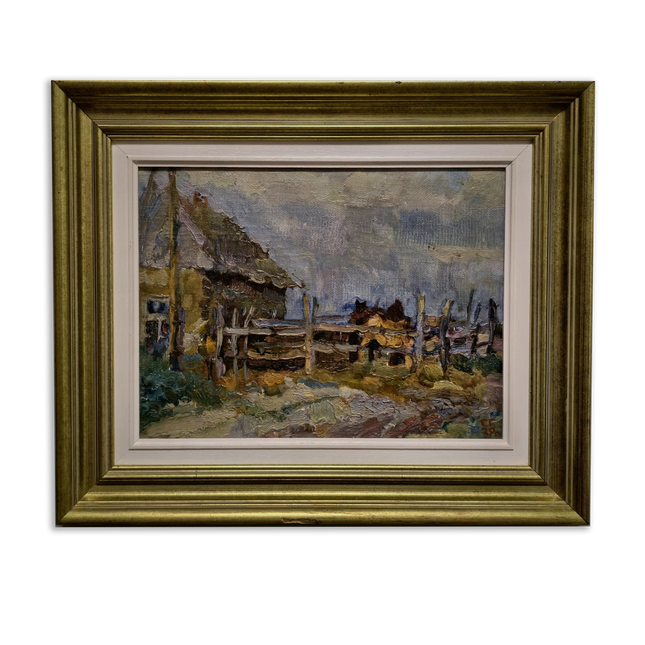 Vintage Ukrainian Landscape Oil Painting, Framed Farm Scene, Signed Artwork