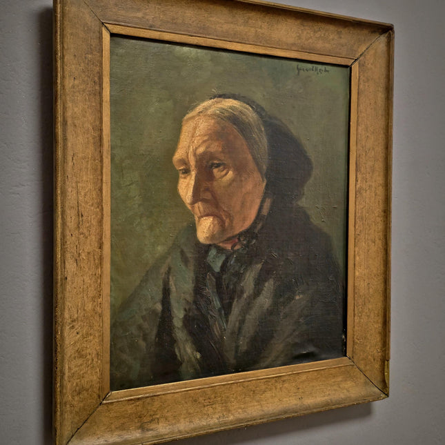 Antique Dutch Portrait Oil Painting Elderly Woman, Signed Framed Original Artwork, Rustic Home Wall Decor, Vintage Collectible Fine Art