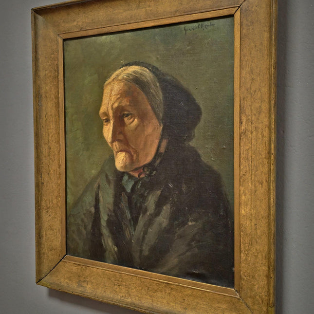Antique Dutch Portrait Oil Painting Elderly Woman, Signed Framed Original Artwork, Rustic Home Wall Decor, Vintage Collectible Fine Art