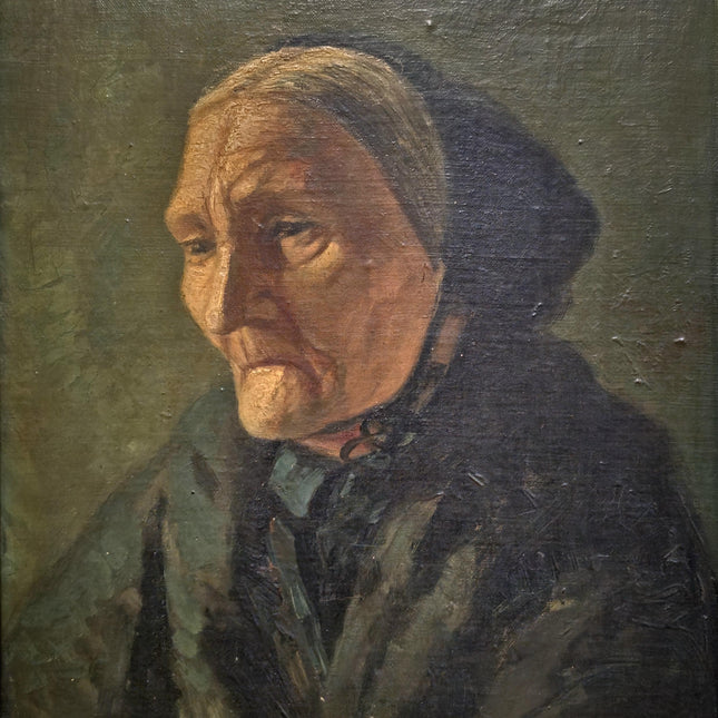 Antique Dutch Portrait Oil Painting Elderly Woman, Signed Framed Original Artwork, Rustic Home Wall Decor, Vintage Collectible Fine Art