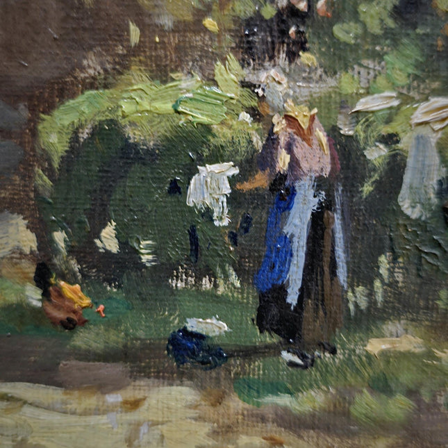 Antique Impressionist Landscape Oil Painting, Signed Original Dutch Artwork, Dark Moody Rustic Village Scene, Vintage Farmhouse Wall Decor
