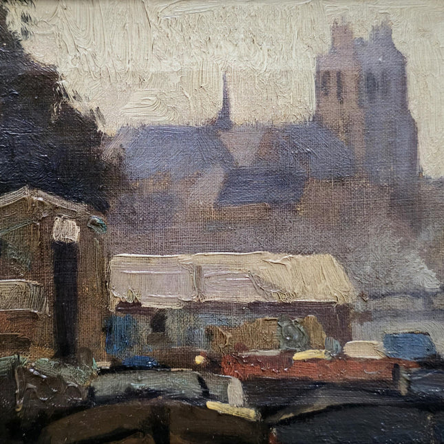 Antique Dutch Cityscape Oil Painting, Gold Framed Streetscape Decor, Signed Original Artwork, Vintage Wall Art, Collectible Fine Landscape