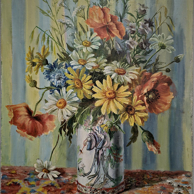 Antique French Floral Oil Painting, Colorful Still Life Bouquet, Signed Original Artwork, Elegant Vintage Wall Art Decor, Cottagecore Gift