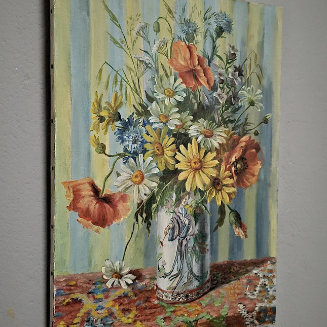 Antique French Floral Oil Painting, Colorful Still Life Bouquet, Signed Original Artwork, Elegant Vintage Wall Art Decor, Cottagecore Gift