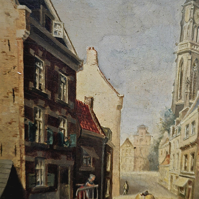 Antique Belgian Cityscape Oil Painting, Gold Framed Original Artwork, Signed Collectible Fine Landscape, Cottagecore Decor, Home Wall Art