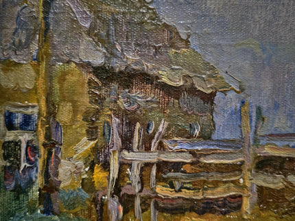 Vintage Ukrainian Landscape Oil Painting, Framed Farm Scene, Signed Artwork