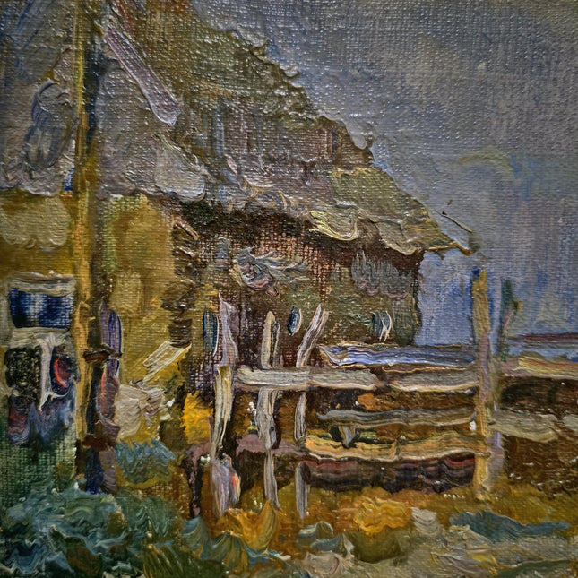 Vintage Ukrainian Landscape Oil Painting, Framed Farm Scene, Signed Artwork