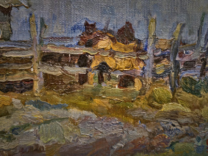Vintage Ukrainian Landscape Oil Painting, Framed Farm Scene, Signed Artwork