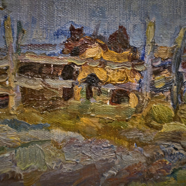 Vintage Ukrainian Landscape Oil Painting, Framed Farm Scene, Signed Artwork