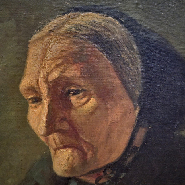 Antique Dutch Portrait Oil Painting Elderly Woman, Signed Framed Original Artwork, Rustic Home Wall Decor, Vintage Collectible Fine Art