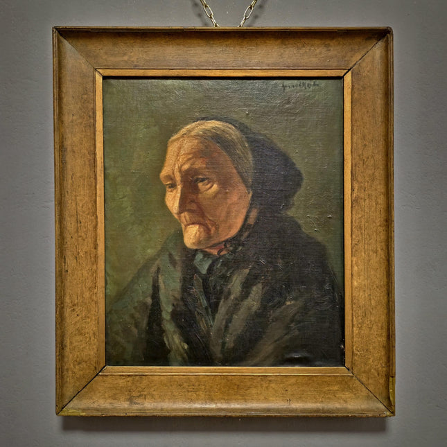 Antique Dutch Portrait Oil Painting Elderly Woman, Signed Framed Original Artwork, Rustic Home Wall Decor, Vintage Collectible Fine Art