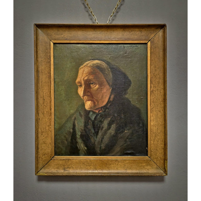 Antique Dutch Portrait Oil Painting Elderly Woman, Signed Framed Original Artwork, Rustic Home Wall Decor, Vintage Collectible Fine Art