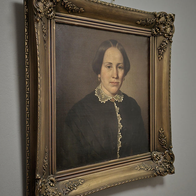 Antique Portrait Oil Painting German Signed Original 19th Century Artwork Framed Biedermeier Style Fine Art European Collectible Wall Decor