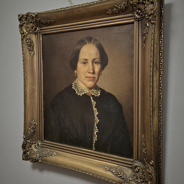 Antique Portrait Oil Painting German Signed Original 19th Century Artwork Framed Biedermeier Style Fine Art European Collectible Wall Decor