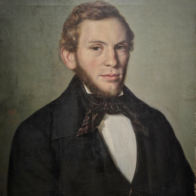 Antique Portrait Oil Painting Signed Original Bourgeois Artwork Framed 19th Century Gentleman European Collectible Fine Art Home Wall Decor