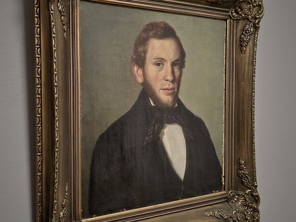 Antique Portrait Oil Painting Signed Original Bourgeois Artwork Framed 19th Century Gentleman European Collectible Fine Art Home Wall Decor