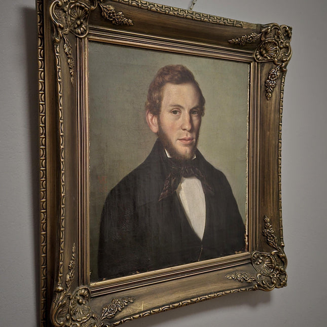 Antique Portrait Oil Painting Signed Original Bourgeois Artwork Framed 19th Century Gentleman European Collectible Fine Art Home Wall Decor