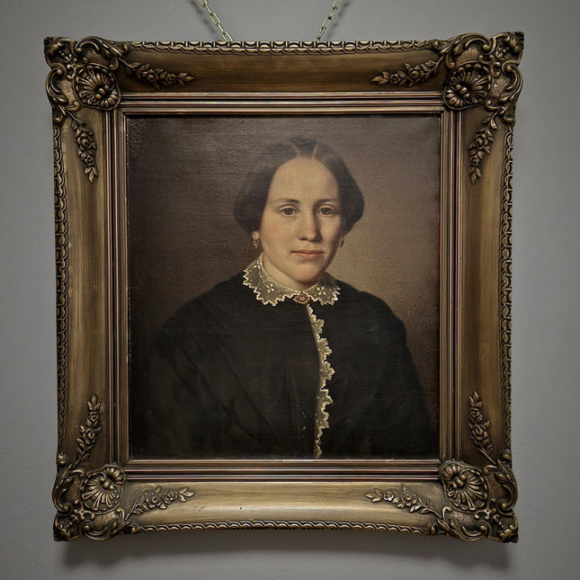 Antique Portrait Oil Painting German Signed Original 19th Century Artwork Framed Biedermeier Style Fine Art European Collectible Wall Decor